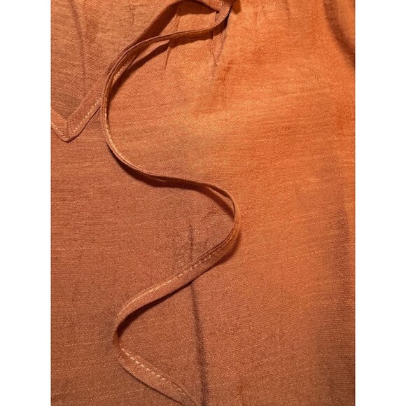 Rust Orange Long-Sleeve Blouse With Ruffle Neckline &‎ Smocked Cuffs - Picture 3 of 5